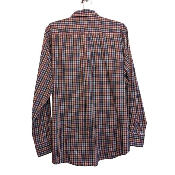 Peter Millar Cotton Long Sleeve Button Down Plaid Mens Shirt Red Brown Orange L - Picture 3 of 8